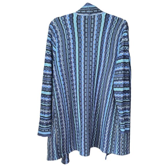 J Jill Womens 3D Knit Longline Open Cardigan Size M Blue Striped 80s Grannycore - Picture 2 of 9